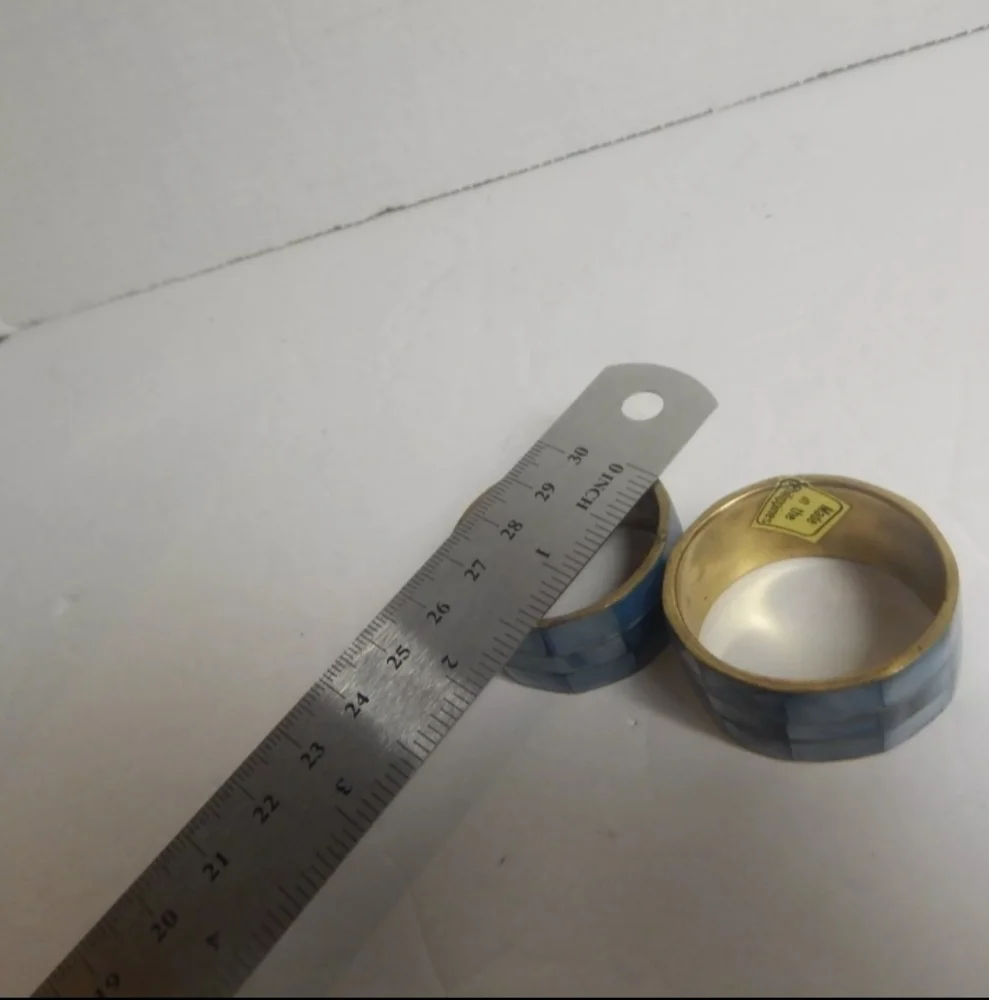 Vintage Set 2 Mother of Pearl Inlay Brass Napkin Rings Shell In Blue Philippines